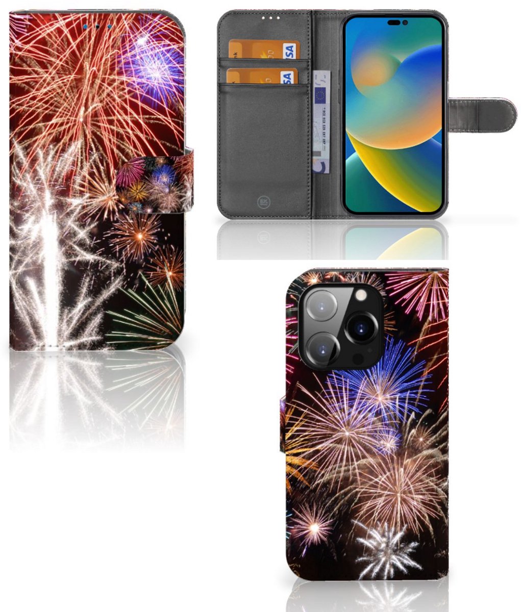 iPhone 14 Pro Wallet Case met Pasjes Vuurwerk