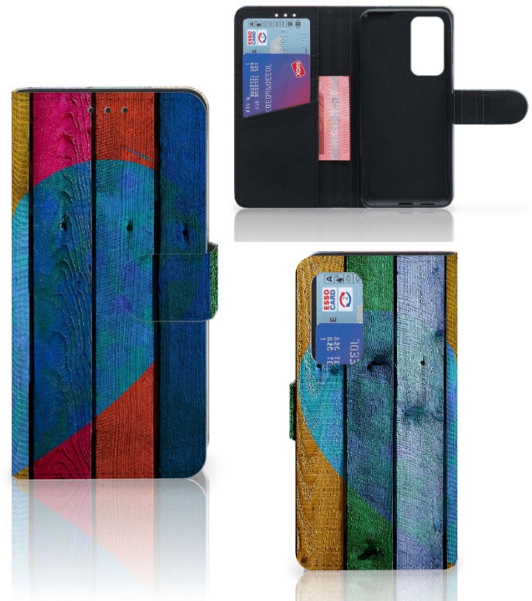 Huawei P40 Book Style Case Wood Heart - Cadeau voor je Vriend