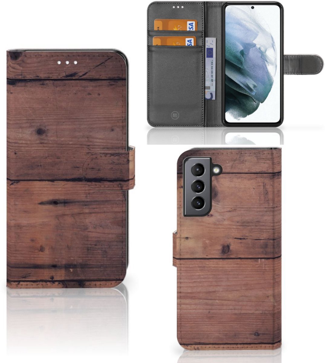 Samsung Galaxy S21 FE Book Style Case Old Wood
