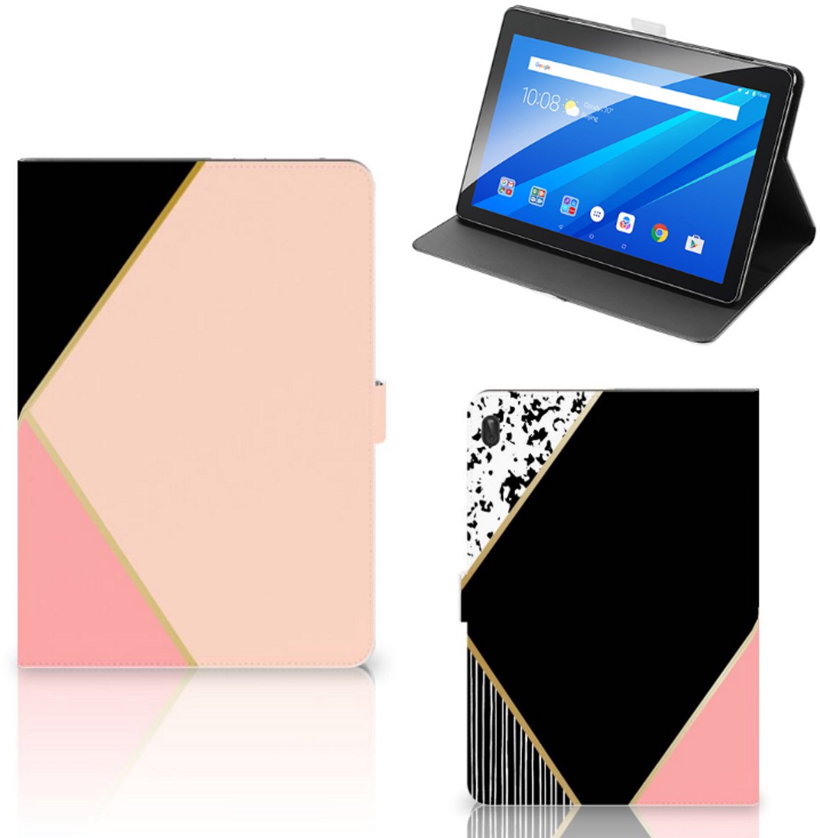 Book Case voor Lenovo Tab E10 Tablet Beschermhoes Zwart Roze Vormen