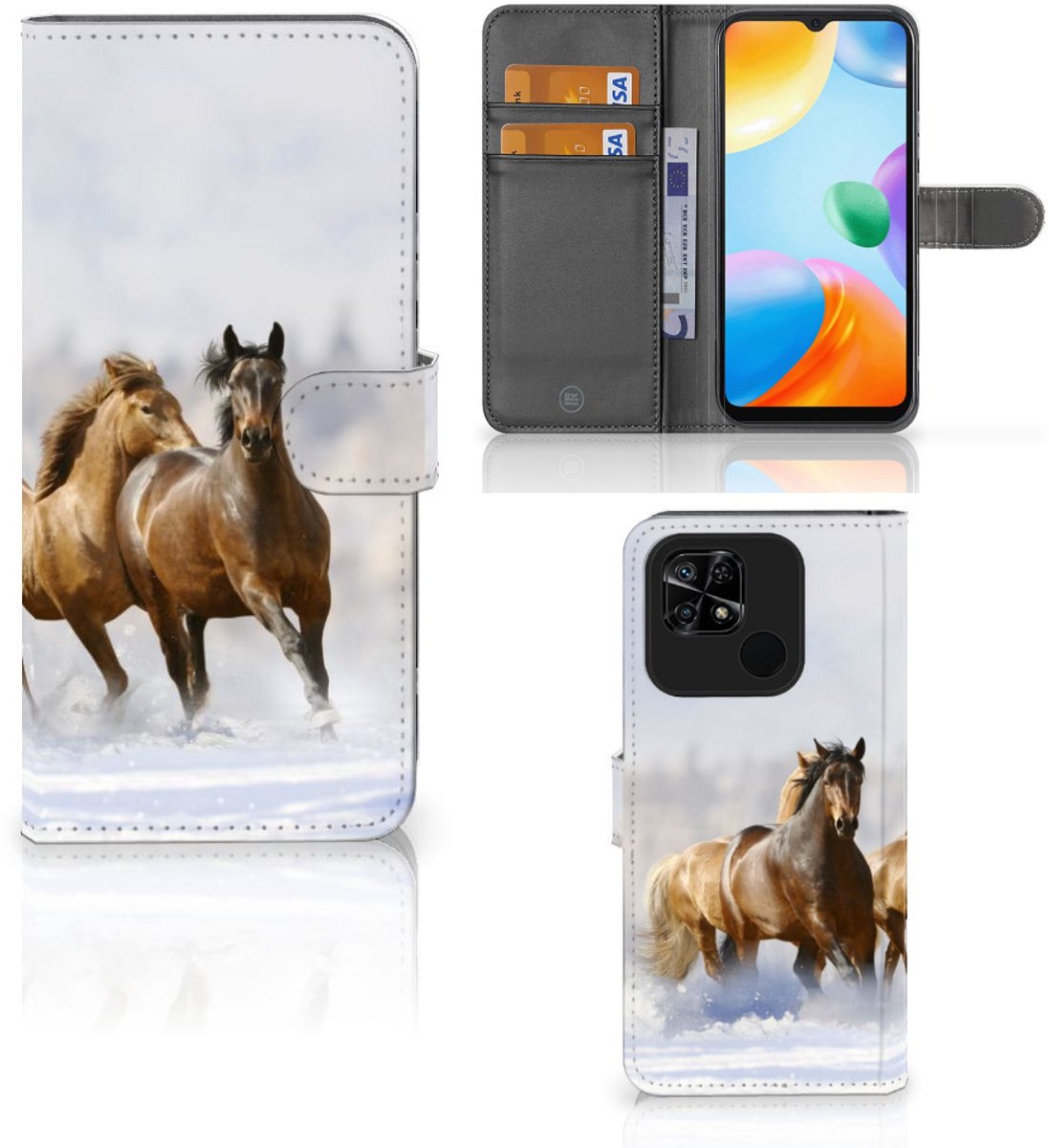 Xiaomi Redmi 10C Telefoonhoesje met Pasjes Paarden