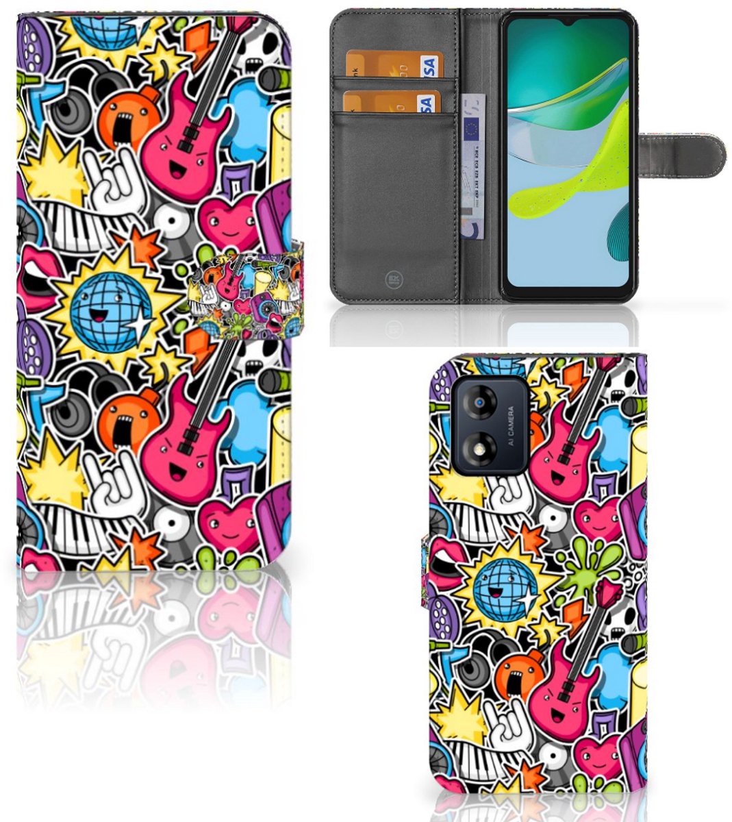 Motorola Moto E13 4G Wallet Case met Pasjes Punk Rock