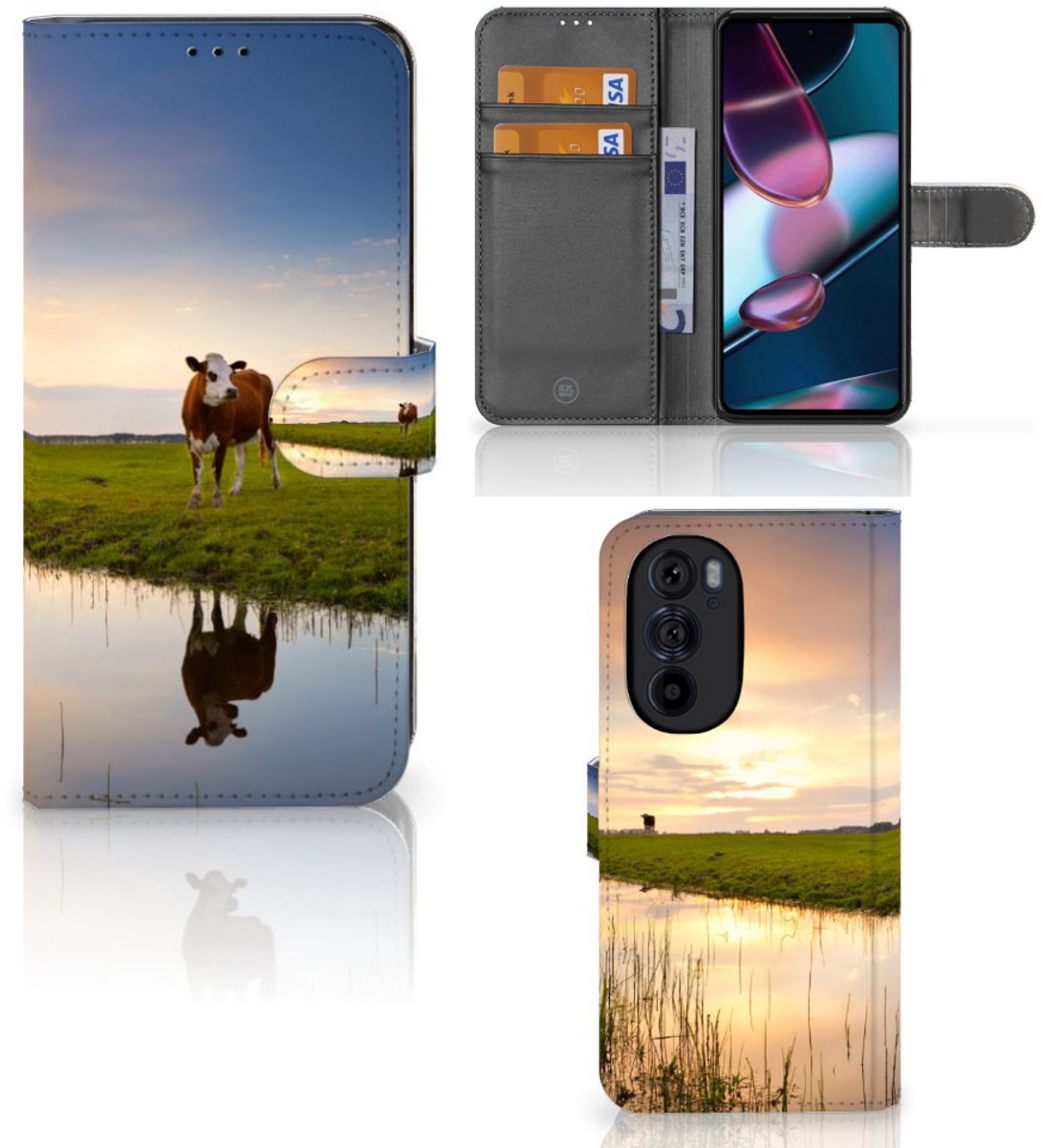 Motorola Edge 30 Pro Telefoonhoesje met Pasjes Koe