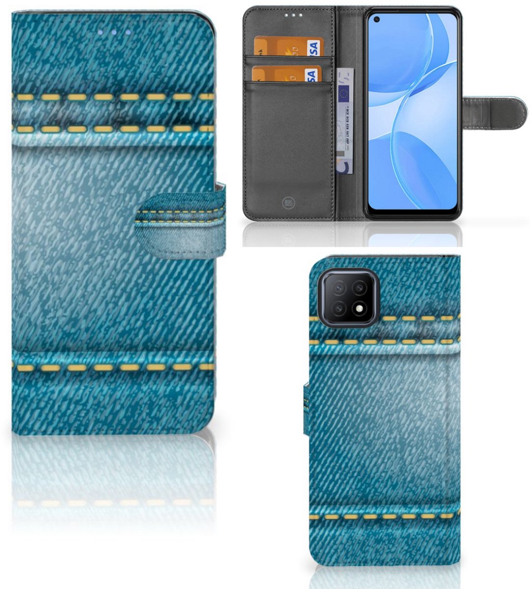 OPPO A73 5G Wallet Case met Pasjes Jeans