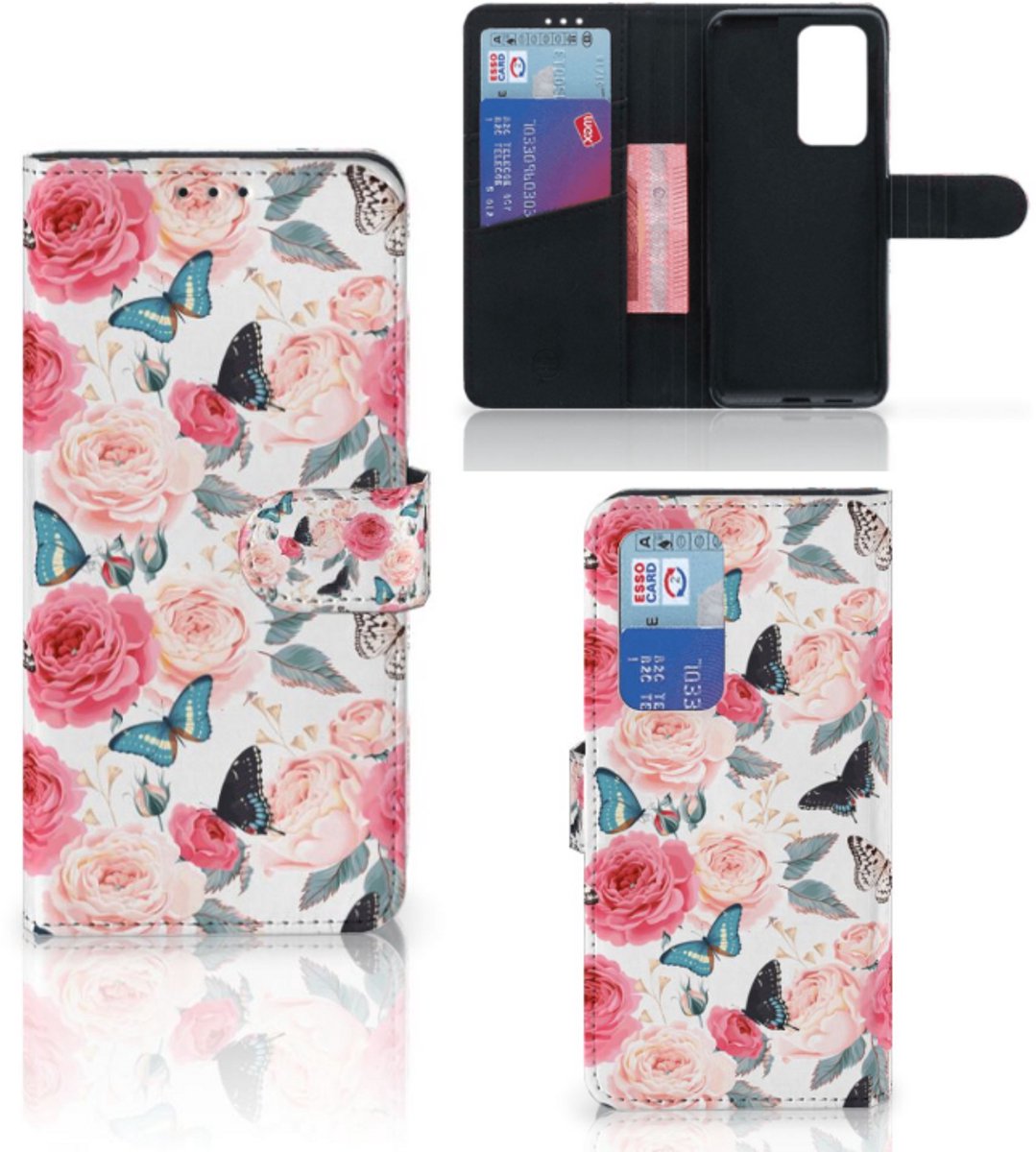 Book Case voor Huawei P40 Pro Hoesje Butterfly Roses