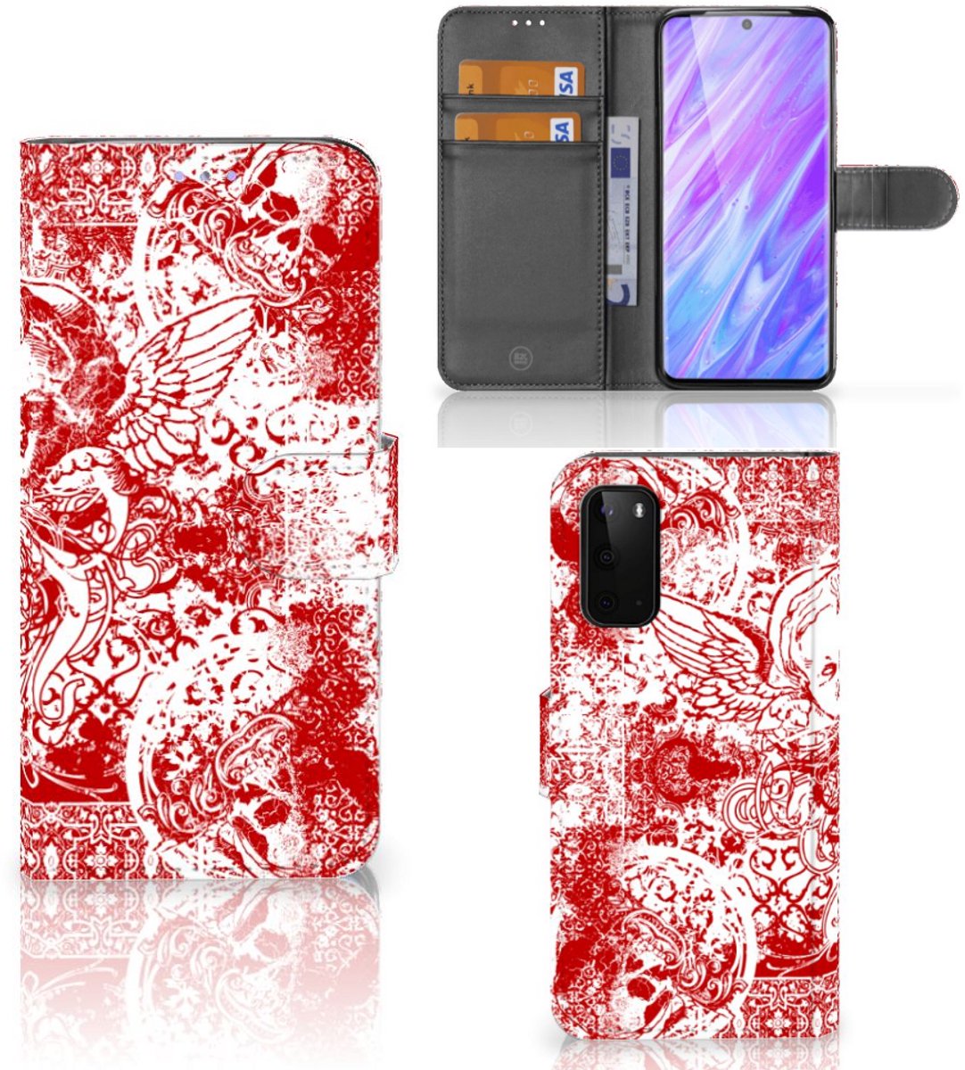 Telefoonhoesje met Naam Samsung Galaxy S20 Angel Skull Rood