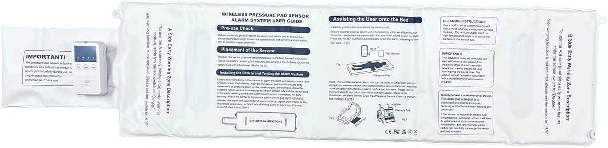 Draadloos Bed Alarm Systeem voor Ouderen | Veiligheidsalarm en Valpreventie met Waterdichte Sensor Pad
