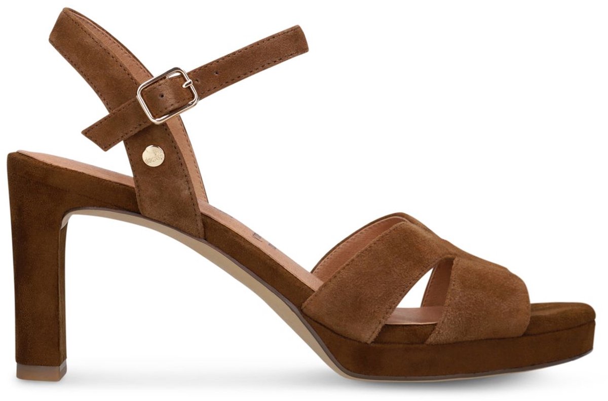 No Stress - Dames - Bruine suède sandalen met hak - Maat 40