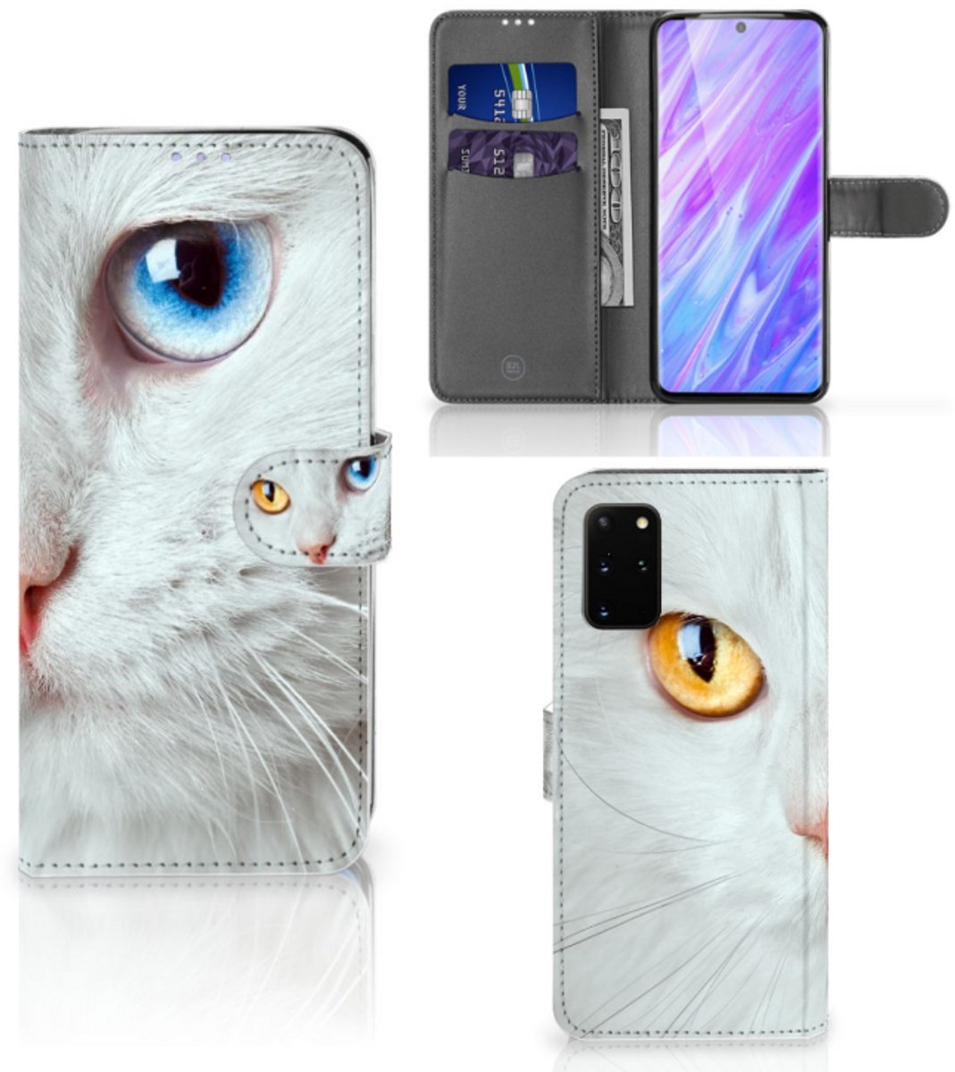 Samsung Galaxy S20 Plus Telefoonhoesje met Pasjes Witte Kat