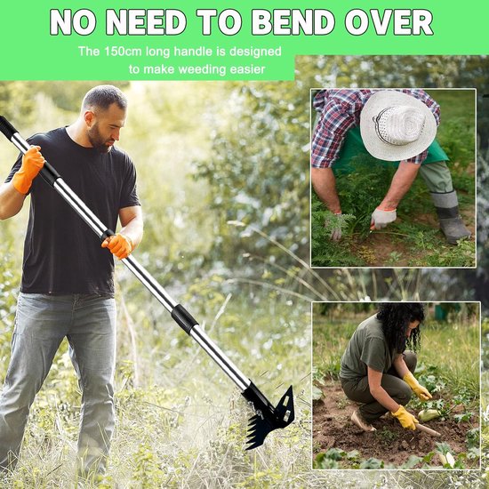 Onkruidtrekker met lange steel en afneembaar handvat - 2-in-1 handmatige onkruidhark en tuinschoffel voor tuin en gazon van Merkloos	 — afbeelding 4