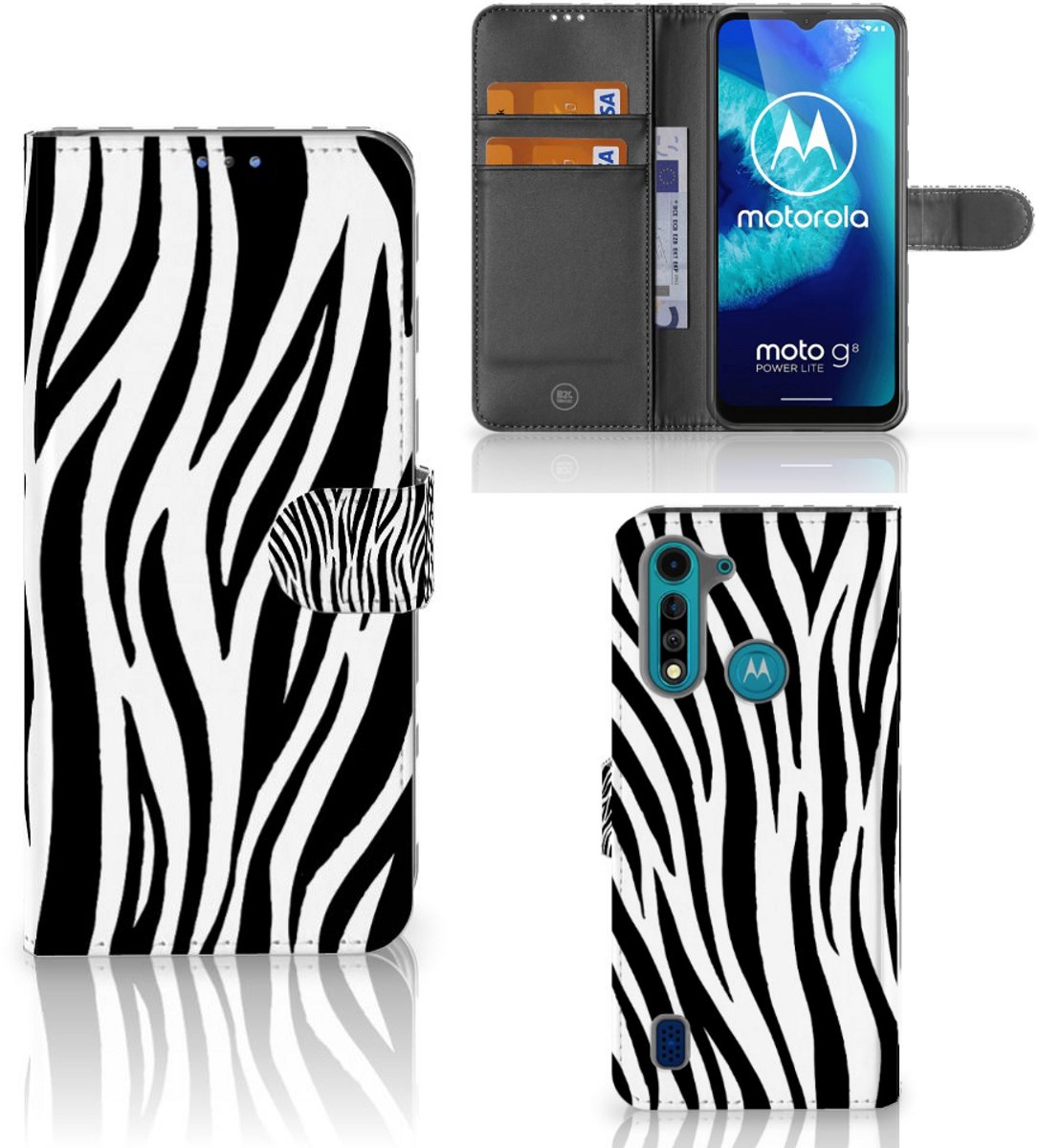 Motorola G8 Power Lite Telefoonhoesje met Pasjes Zebra