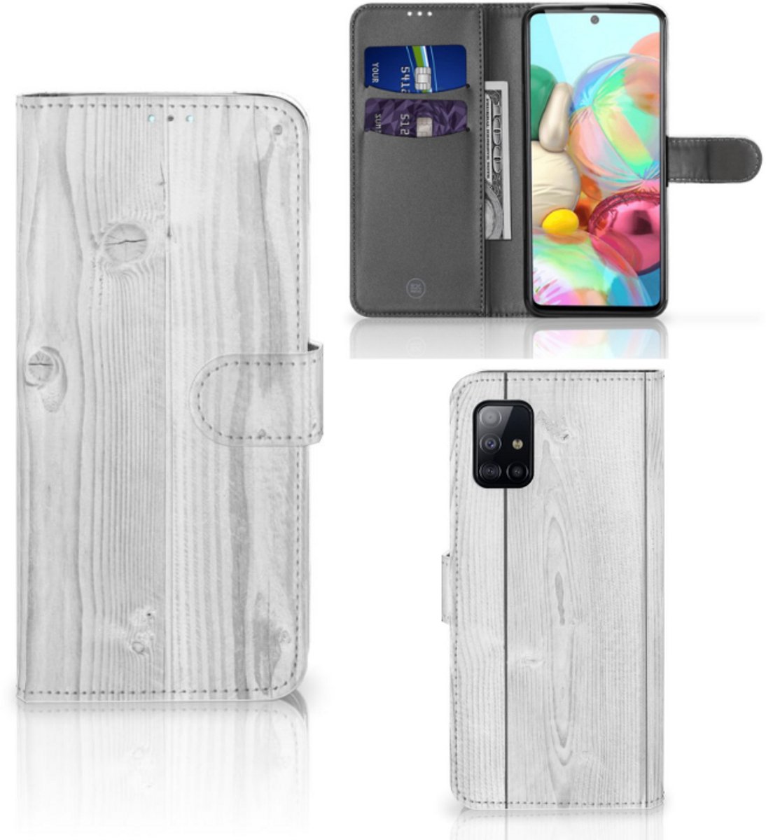Samsung Galaxy A71 Book Style Case White Wood