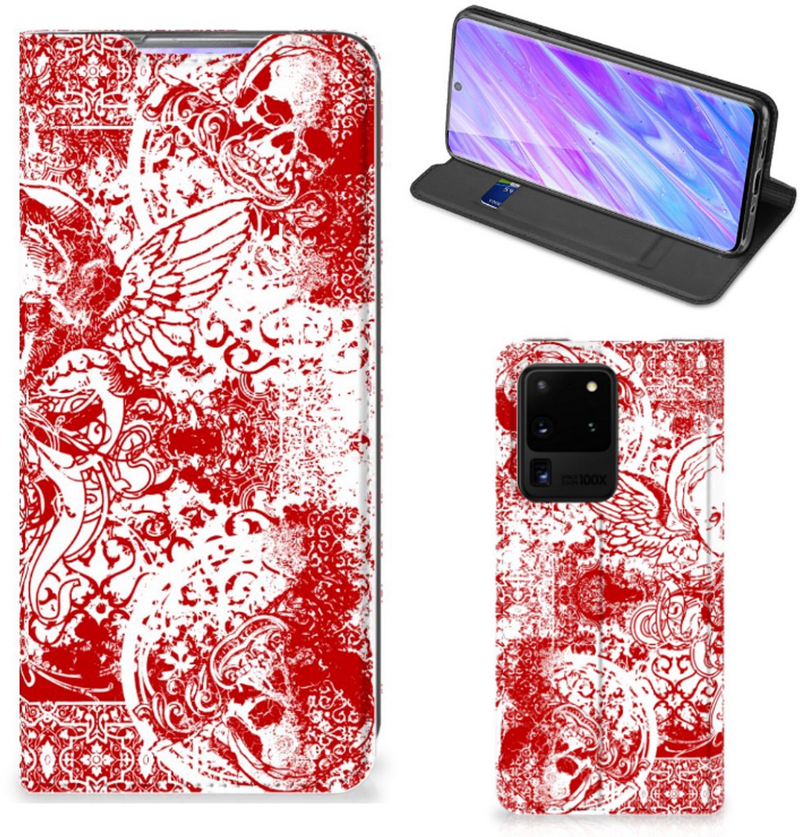 Mobiel BookCase Samsung Galaxy S20 Ultra Angel Skull Rood