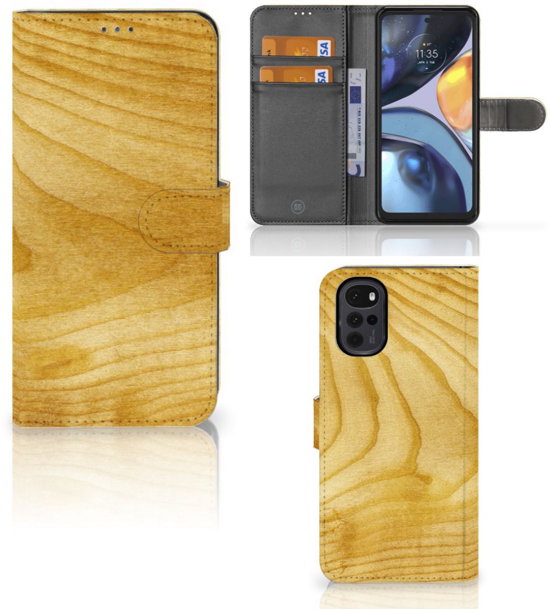 Motorola Moto G22 Book Style Case Licht Hout
