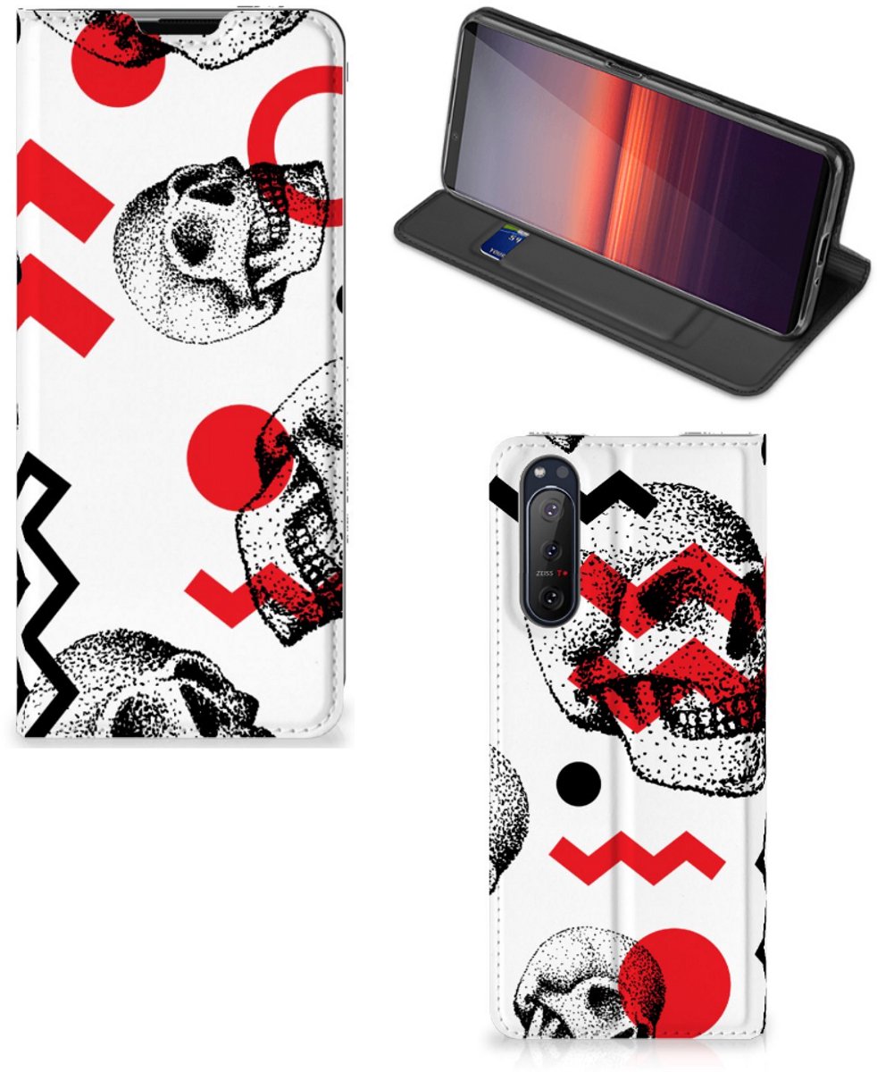 Mobiel BookCase Sony Xperia 5 II Skull Red