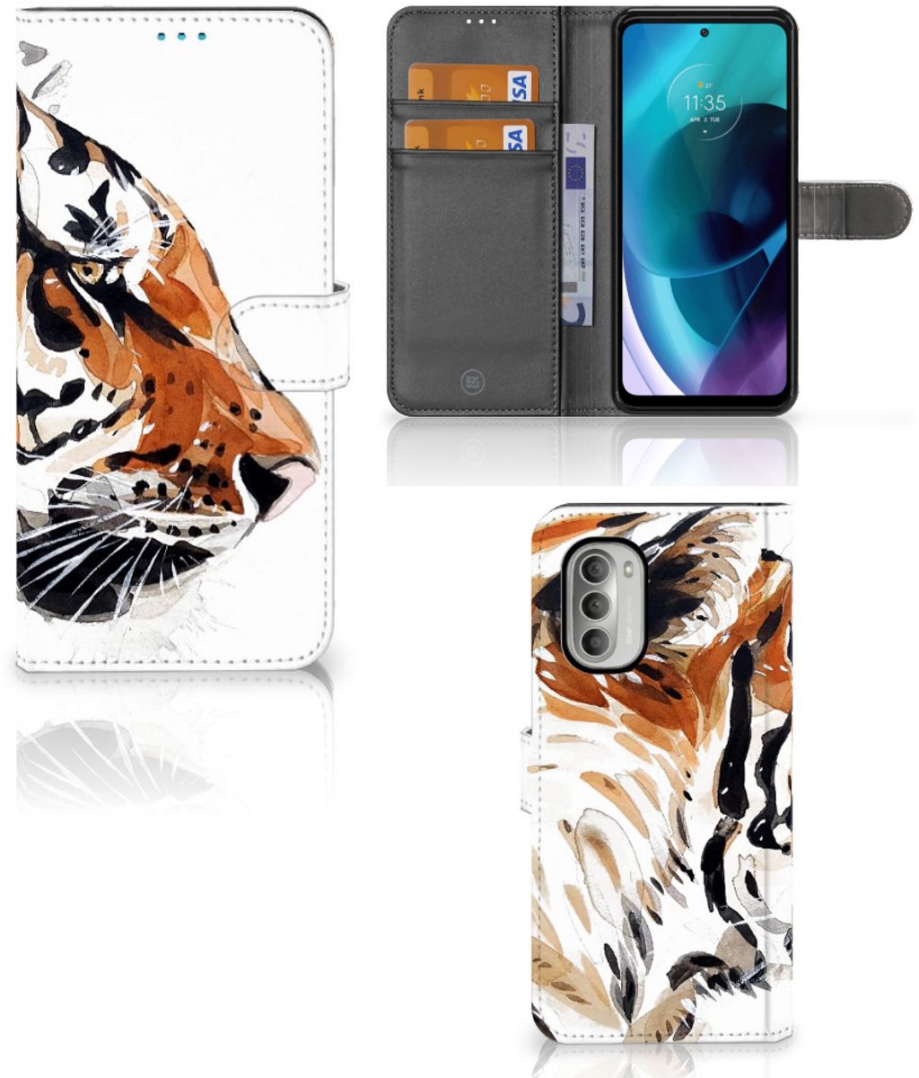 Boekhoesje voor Hoesje Motorola Moto G51 5G Watercolor Tiger