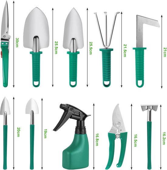 Tuingereedschap 10-delige roestvrijstalen tuingereedschapset met koffer, cadeau voor tuinliefhebbers van Tuingereedschap. — afbeelding 5