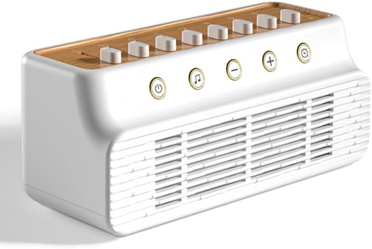 Witte ruisspeler, slaapmuziekspeler voor volwassenen met timer en geheugenfunctie, slaapgeluidbox, 8 natuurlijke geluidsmixers.