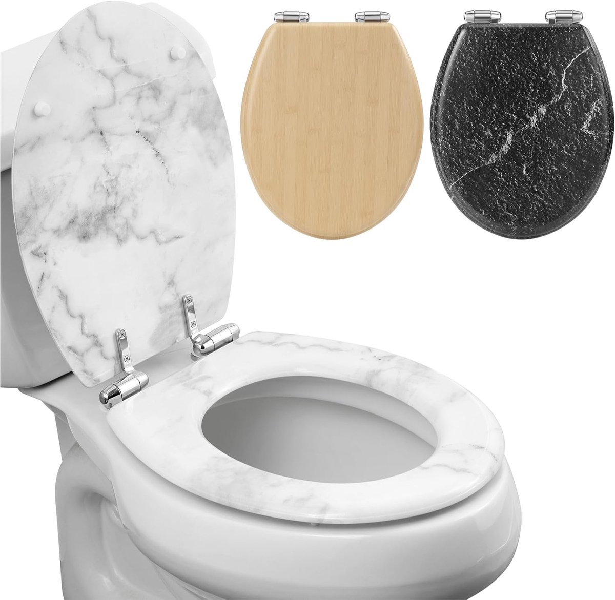 Navaris toilet seat softclose - Close gently and quietly - Easy installation - Toilet seat - Easy to clean toilet seat - White marble look