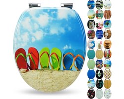 Sanfino® Toilet seat with wooden core and soft-close mechanism - high quality and many colourful motifs, comfortable seat, easy assembly including instructions - "Flip-Flop"