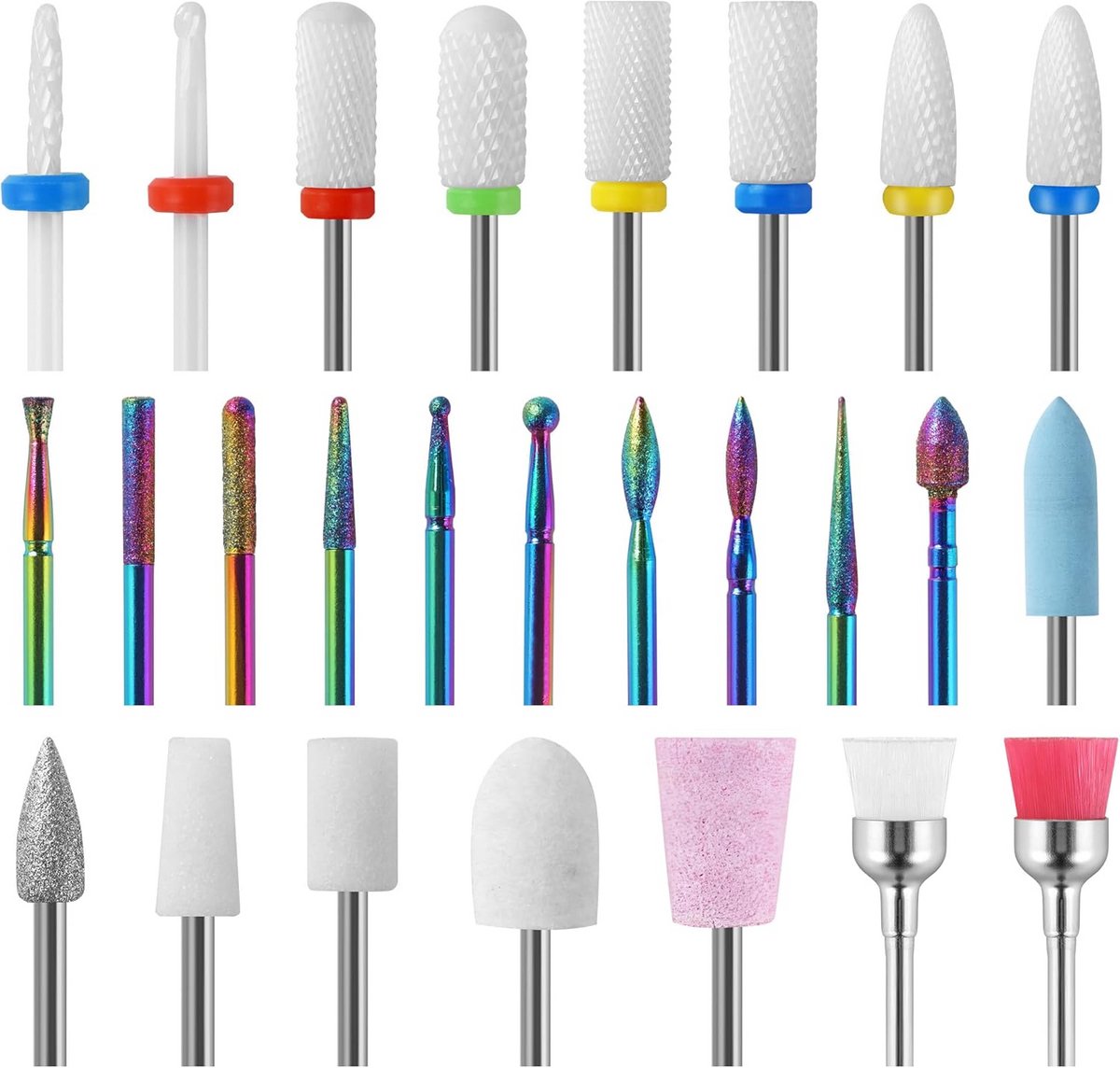 Set of 26 Nail Router Bits with 8 Ceramic Nail Cutter Attachments Nail Cutter Nail Cutter for Professionals and Beginners for Nail Salon, Home Use and Pedicure