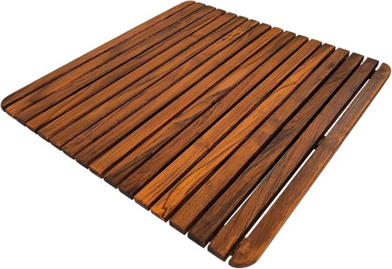 Premium teakhouten douche- en badmat in Scandinavische stijl voor binnen en buiten, antislip, houten platform voor spa, sauna, zwembad, bubbelbad, vloerdecoratie en bescherming, 60 x 60 cm, geoliede