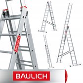 Baulich Multifunctionele aluminium ladder - 3 secties - 3x12, met stabilisator, draagvermogen 150 kg, maximale werkhoogte 809 cm, licht, duurzaam