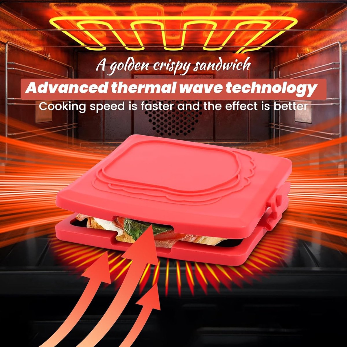 Magnetron sandwichmaker - Sandwichmaker - Bakplaat - sandwich maker - Panini maker - Broodrooster - Siliconen - Rood — afbeelding 6