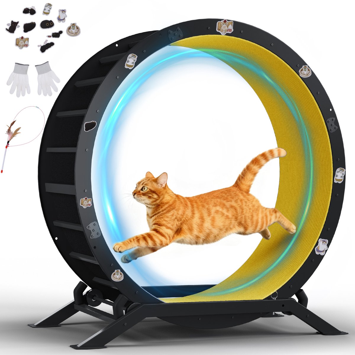 GTPLAYER - Katten Loopwiel XL 100 cm - Ultrastil met Afneembare Mat - Geel Metaal