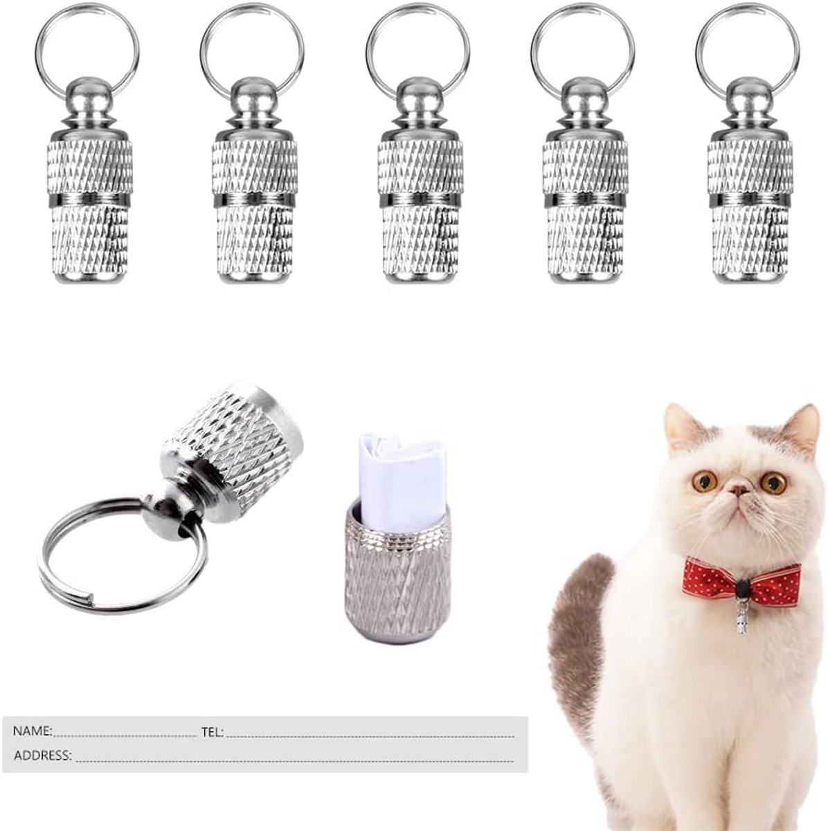 Set van 6 gepersonaliseerde identiteitsplaatjes voor honden en katten, mini-anti-verlies, met etikettennaam en adres, anti-verliesmedailles voor honden- en kattenhalsband