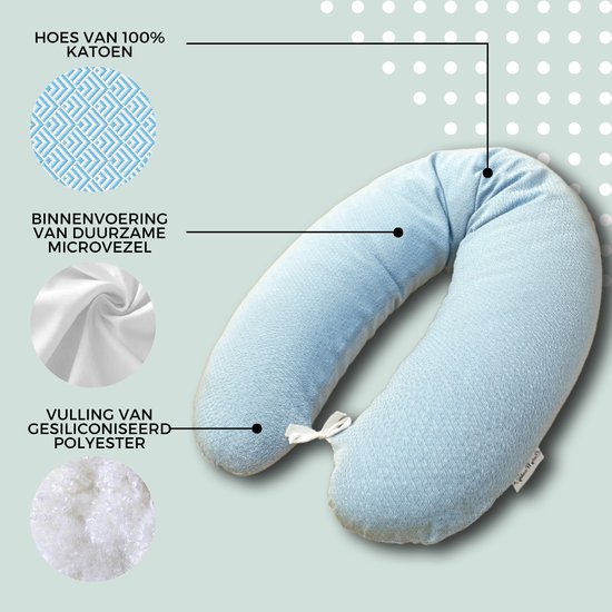 BabyMonkey® Voedingskussen - Zwangerschapskussen - Zijslaapkussen - Lichtblauw - incl. afneembare hoes - volledig wasbaar - 100% Made in Italy - duurzame productie - hoogste kwaliteit van BabyMonkey® — afbeelding 2
