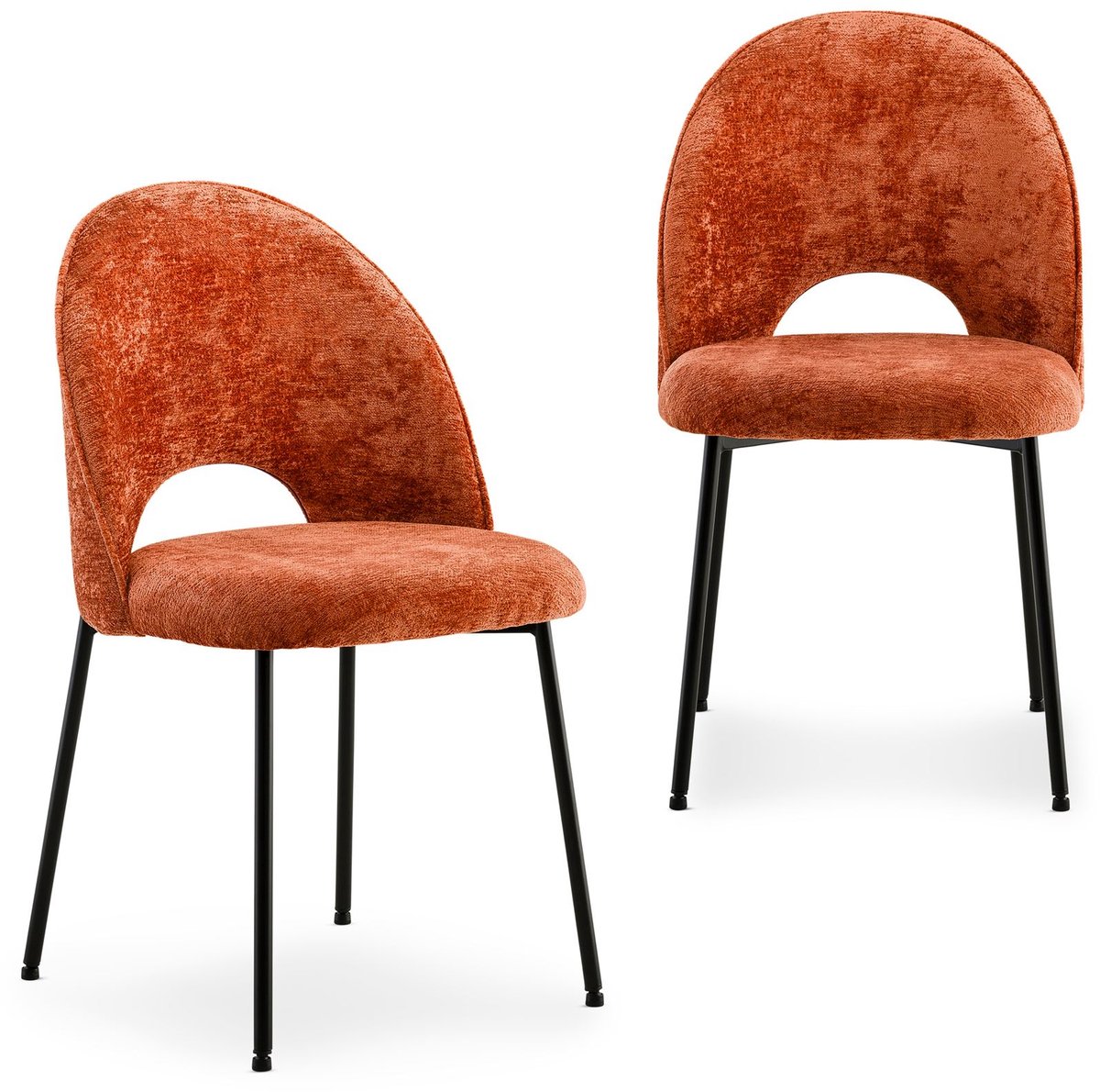 Eetkamerstoelen SERENA set van 2 oranje - gestoffeerde stoel, stoelen voor eettafel, keukenstoel met rugleuning, eetkamerstoelen, zwart metalen frame, moderne eetkamermeubels - Hoofdafbeelding