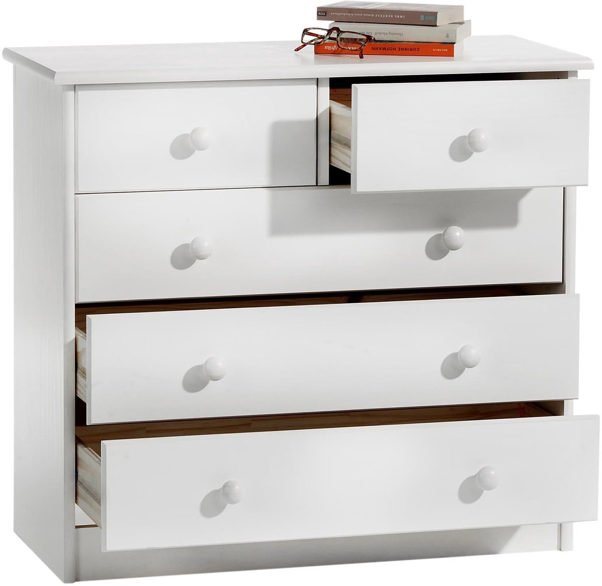 Commode RONDO, massief grenen, wit gelakt
