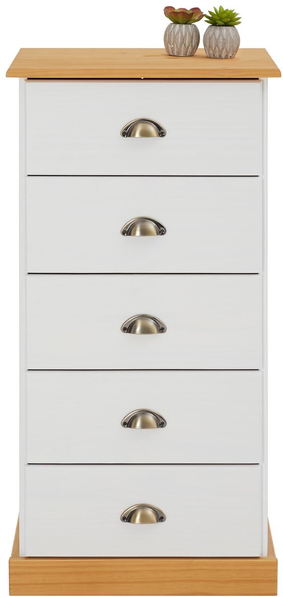IDIMEX Commode PARIS met 5 lades en schelpvormige handgrepen in wit/bruin
