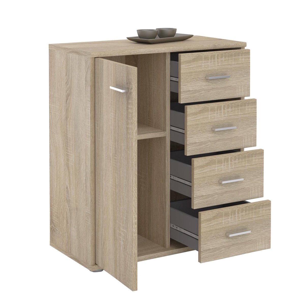 IDIMEX Commode TIRANO met 1 deur en 4 lades - Sonoma-eik bruin