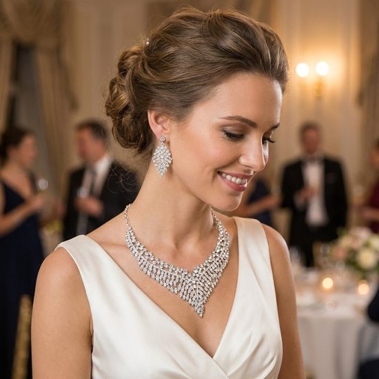 Collier argenté pour femme – ensemble de bijoux avec boucles d'oreilles