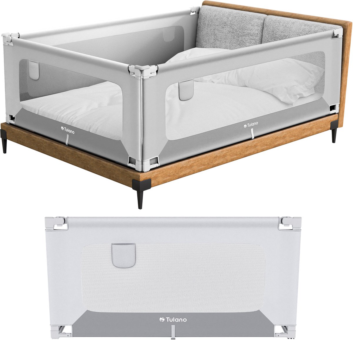 Tulano Cover 44 - Veilig Baby Bedhekje - Uitvalbeschermer Uitvalbeveiliging - 140cm - Wit/Grijs