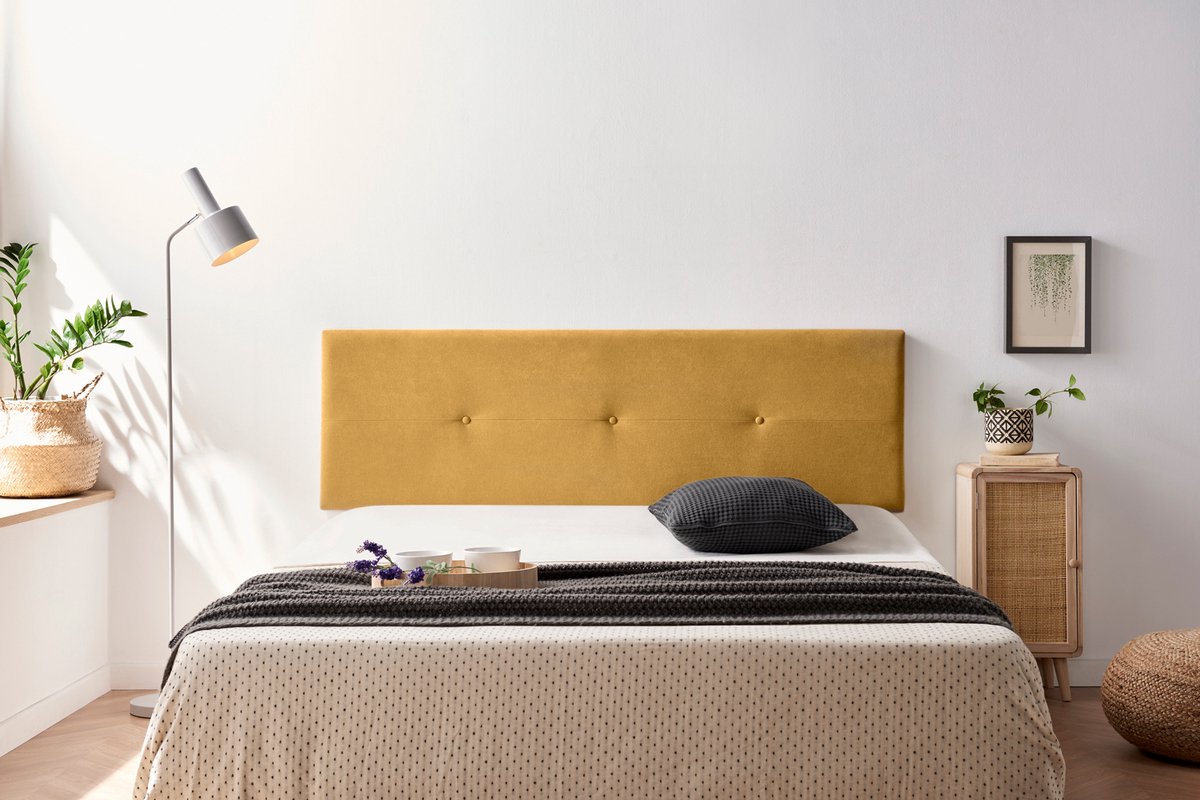 Moonia Hoofdbord - Slaapkamer Accessoire - Mosterd - Duurzaam en Eenvoudig - Aqualin Stof - Hoogwaardige Afwerking