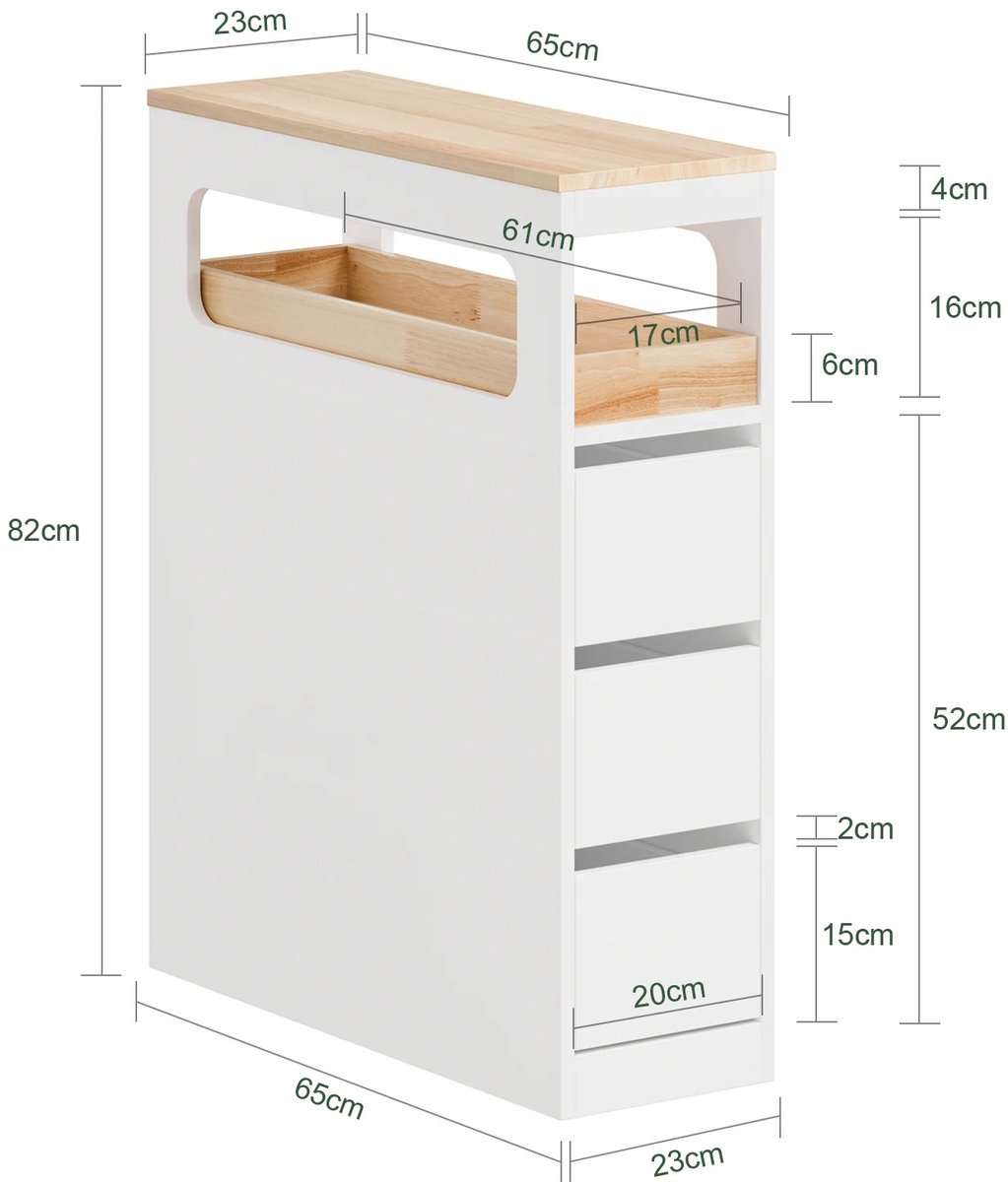 DIMICO - Ladekast - Opbergkast - Kast - Trolley kar op wieltjes - Badkamer - Keuken - Wit - 3 Laden - Draagkracht tot 40KG