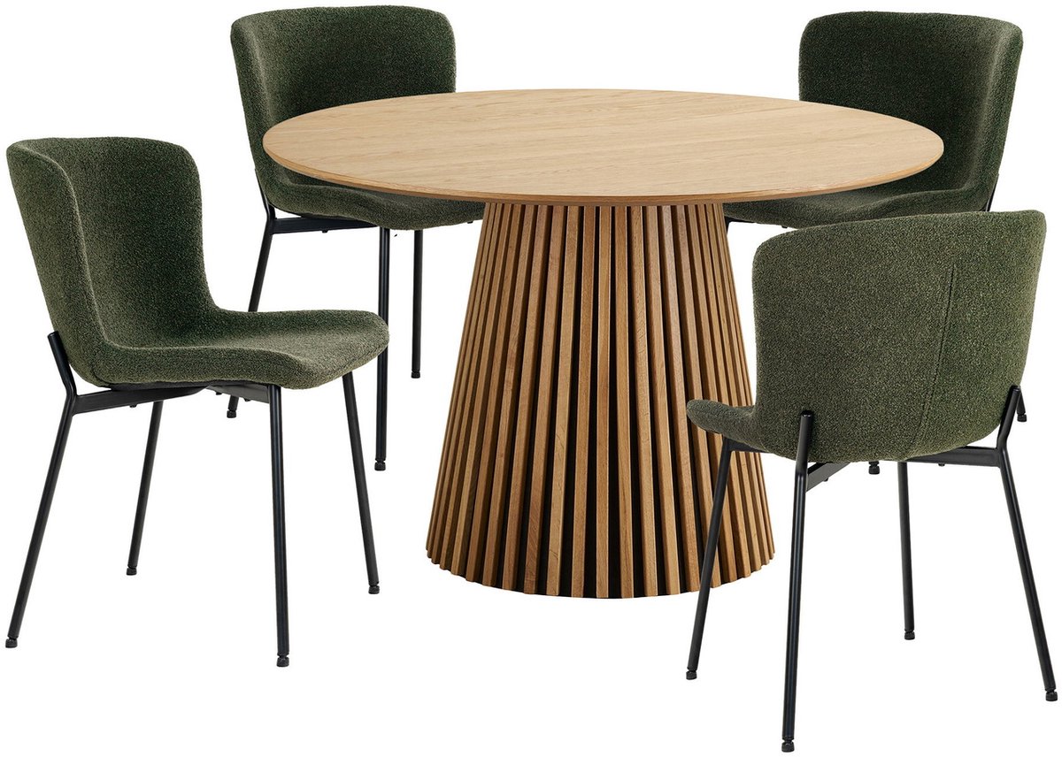 Osaka eethoek 1 eettafel eikenfineer en 4 stoelen donkergroen.