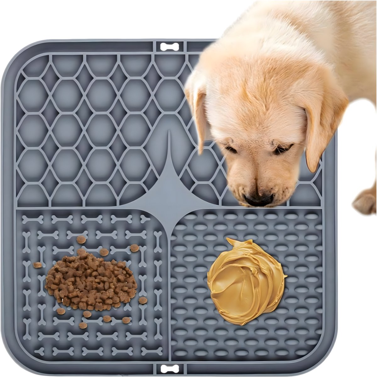 SMH LINE® Likmat hond - Antischrok voerbak - 2 Stuks - likmat hond met zuignap - Likmat kat - Grijs