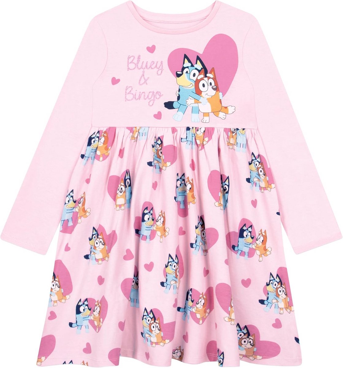 Roze Jurk Meisjes Katoen met Bluey en Bingo Print Zomerkleding