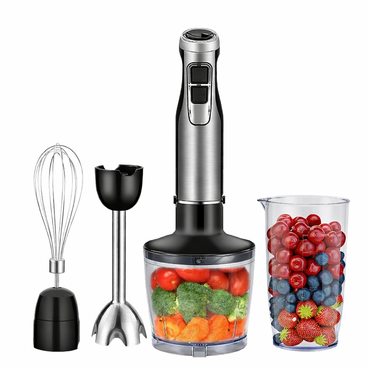 Staafmixer – Handblender – Keukenmixer – 4 in 1 Staafmixer Set – 1000W Krachtige Mixer – Smoothie Maker – Hakmolen – Garde – IJsvergruizer – Babyvoeding – Soepen – Sauzen – Puree – Keukenapparaat