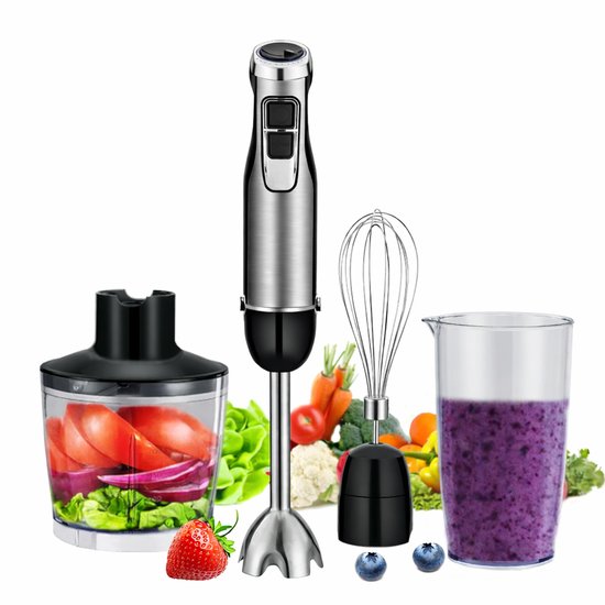 Staafmixer - Handblender - Keukenmixer - 4 in 1 Staafmixer Set - 1000W Krachtige Mixer - Smoothie Maker - Hakmolen - Garde - IJsvergruizer - Babyvoeding - Soepen - Sauzen - Puree - Keukenapparaat van Merkloos — afbeelding 2