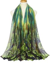 Groene Bladprint Sjaal 180x80 cm – Elegante Dames Sjaal met Natuurdesign van Polyester