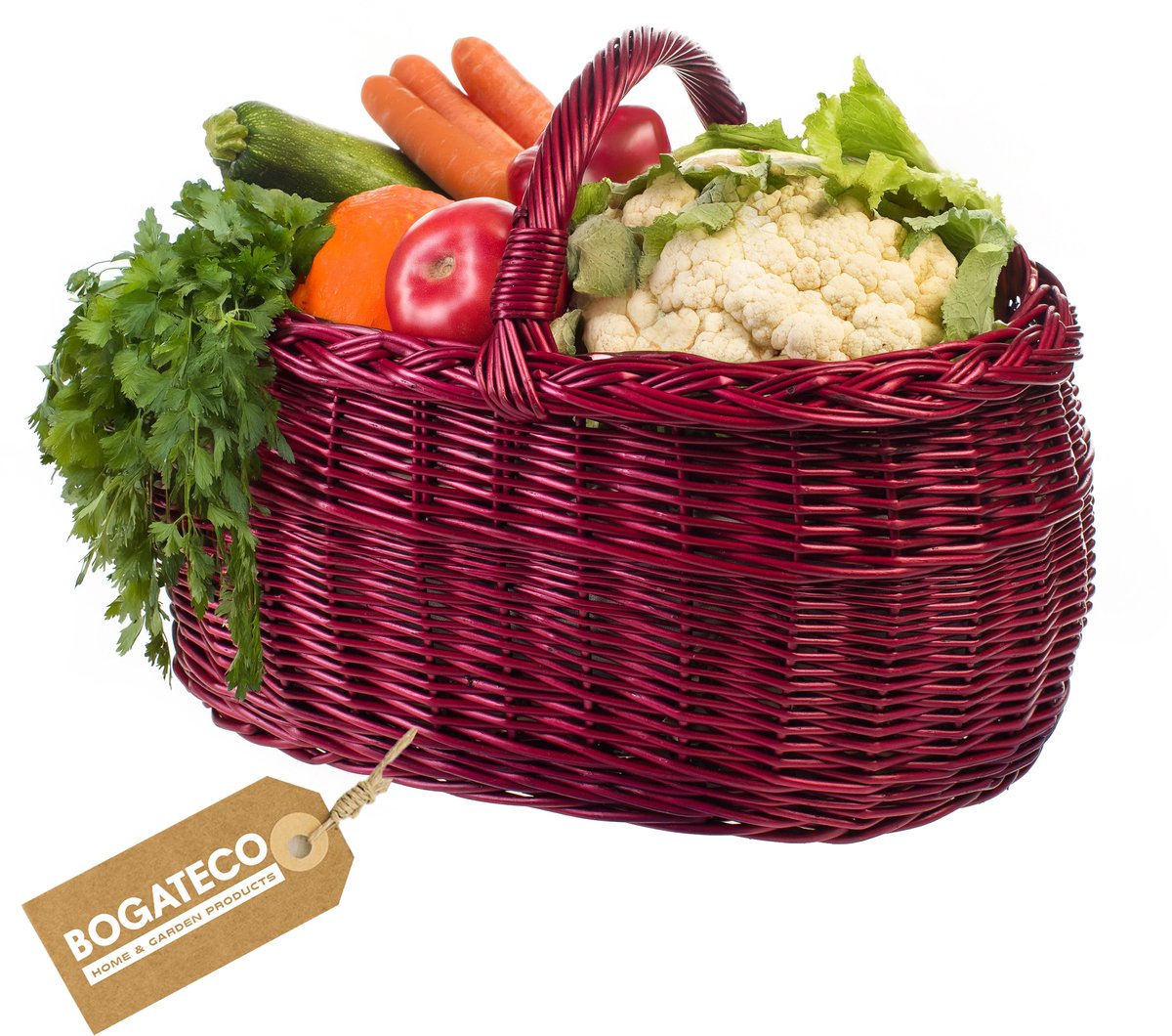 BOGATECO Handgevlochten Boodschappenmand van Wilgen - 45 x 30 x 35 cm - Ruime Riethandmand & Cadeaumand - Kleurkeuze