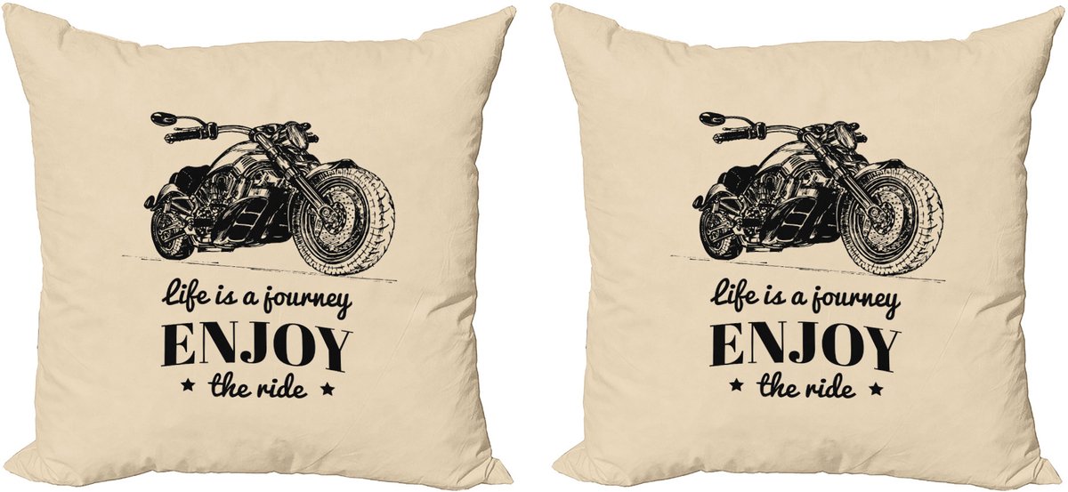 ABAKUHAUS Decoratieve kussenhoes met motorfietsmotief, 2 stuks, monochroom chopper, 45x45 cm, beige en zwart