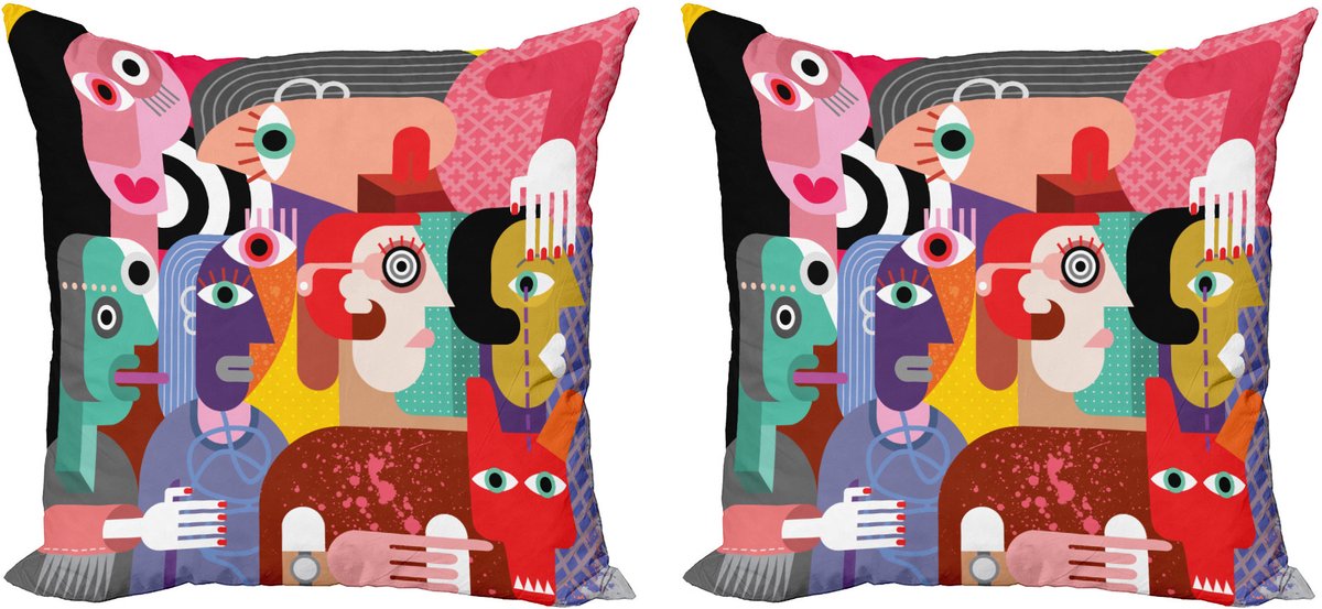 ABAKUHAUS Decoratieve Kussenhoez Set van 2, Kubistische Kunst met Menselijke Vorm 45x45 cm, Meerkleurig