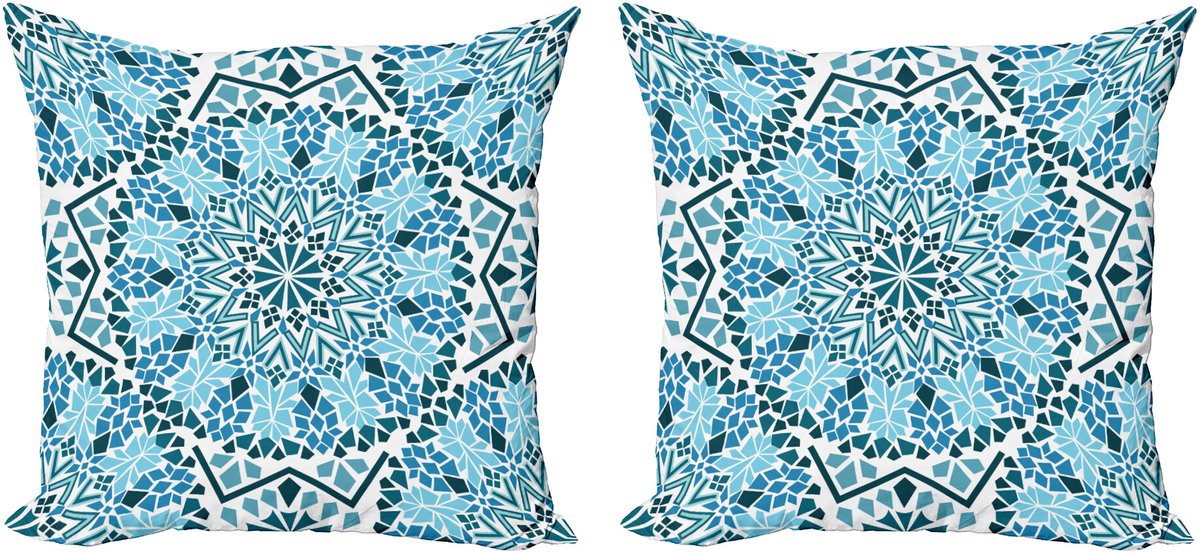ABAKUHAUS Marokkaanse kussenhoezenset (2 stuks), geometrische mozaïek 50 cm, blauw en wit