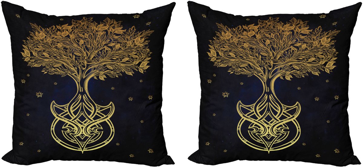 ABAKUHAUS Tribal Decoratieve Kussenhoes, Set van 2, Abstracte Nachtsterrenprint, 40x40 cm, Donkerblauw Geel